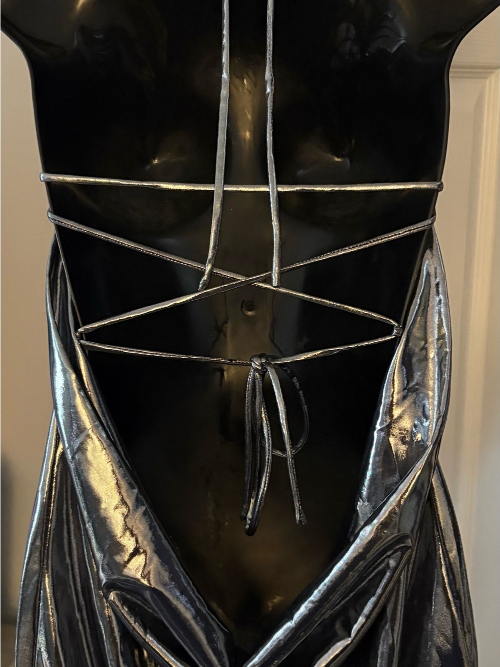 Shiny Metallic Silver Slip Dress - Picture 2 of 3